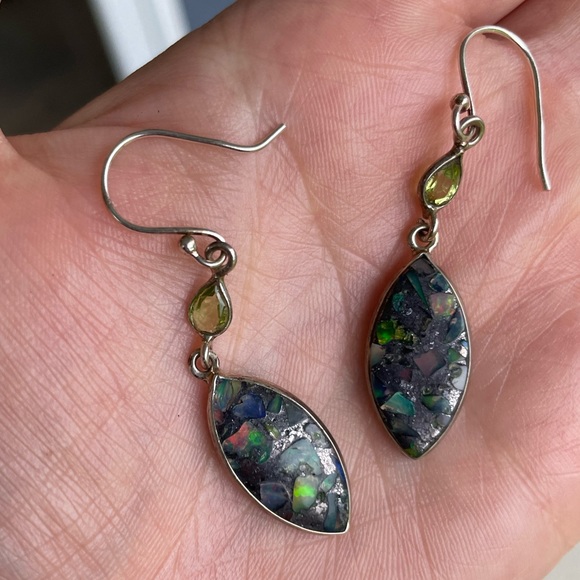 Ethiopian Opal and Peridot Dangle Earrings - Picture 3 of 3